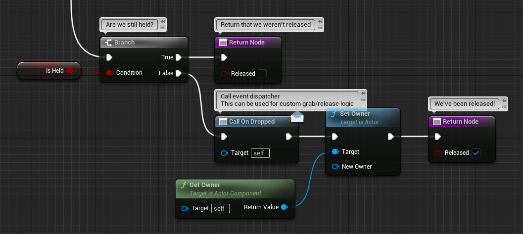 Remove owner in TryRelease Blueprint code where the dropped object's owner is removed in the TryRelease function