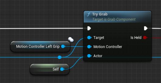 Pass VRPawn as reference to TryGrab Blueprint code where the VRPawn is passed as a reference to the TryGrab function