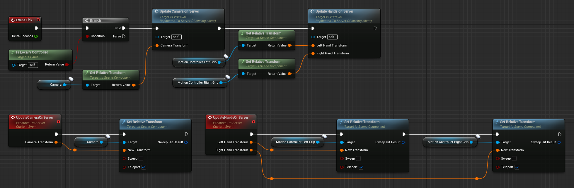 Update head and hand movement on the server Blueprint code to update the head and hand movement on the server