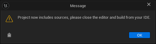 Build from IDE pop-up message Build from IDE pop-up message window
