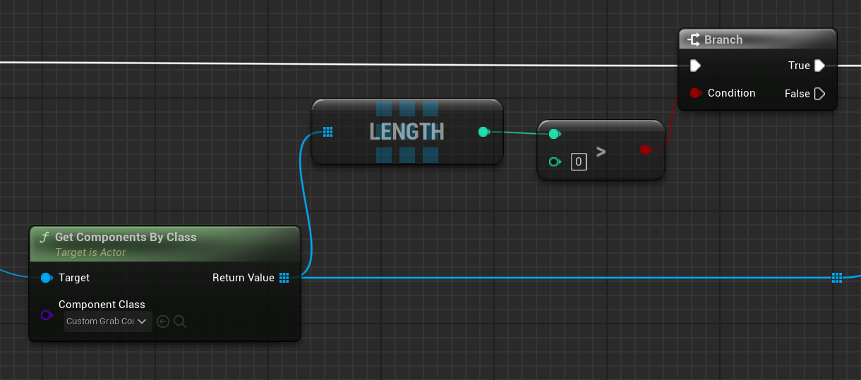 Change component class Blueprint code of the GetGrabComponentNearMotionController function of the VRPawn class where the ComponentClass argument of the GetComponentsByClass function is changed to CustomGrabComponent