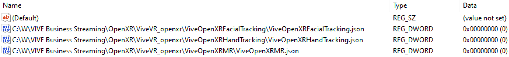 Vive OpenXR registry entries Vive OpenXR registry entries.